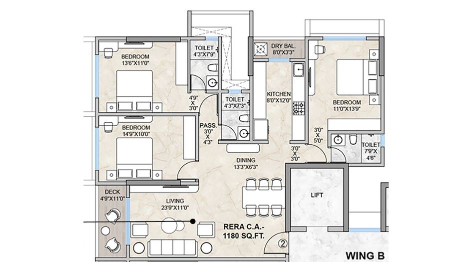 Platinum-Vibe-Floor-Plan-3 BHK - 1180 Sqft